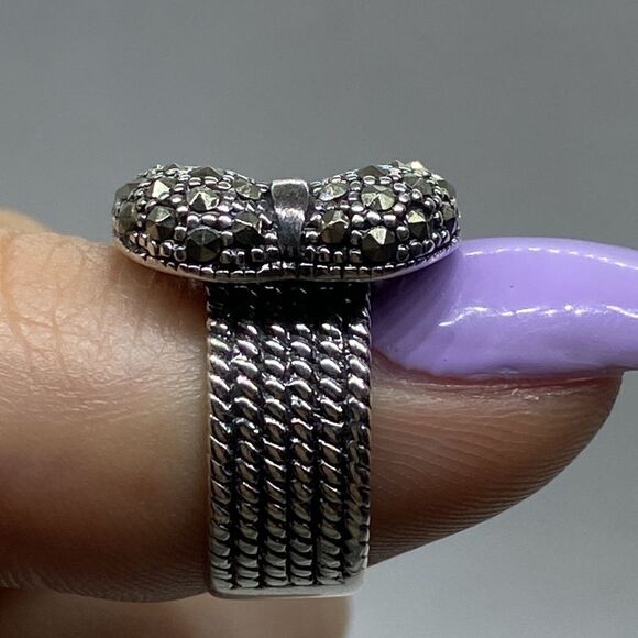 💛 925 Vintage Marcasite Belt Buckle Ring - Picture 2 of 6